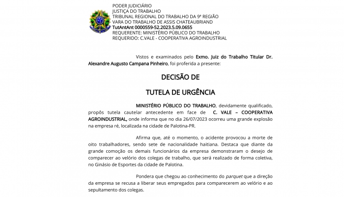 Tragédia na C.Vale: Justiça determina liberação de funcionários para o velório dos colegas de trabalho